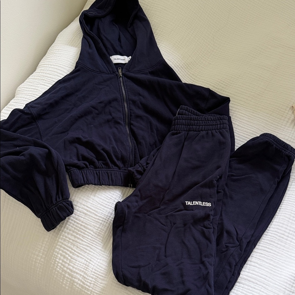 TALENTLESS Navy Cropped Hoodie Zip Jacket with Matching Joggers